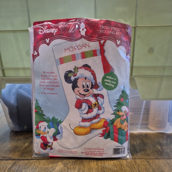 Dimensions Other - Disney Mickey Mouse Christmas Stocking Cross Stitch Kit 10" Long Finished NEW
